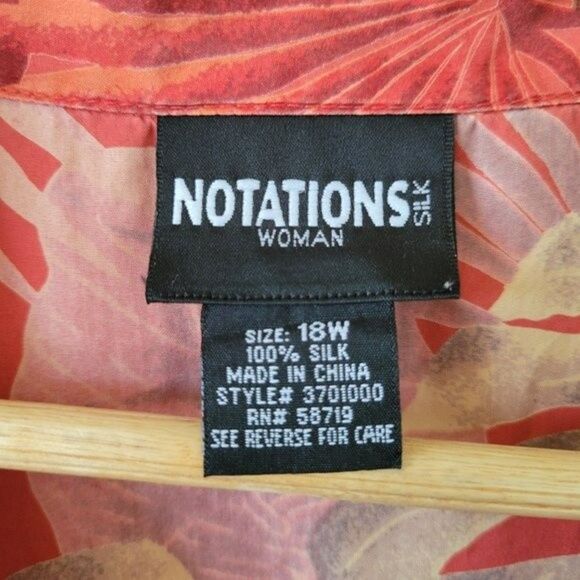 Vintage NOTATIONS 100% Silk Button Down Size 18W Hawaiian Leaves Aloha Tiki Plus - Picture 5 of 7